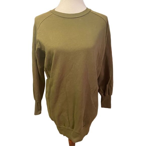 Zara Womens Sweatshirt Ribbed Sleeve Olive/Army Green Small - Picture 8 of 10